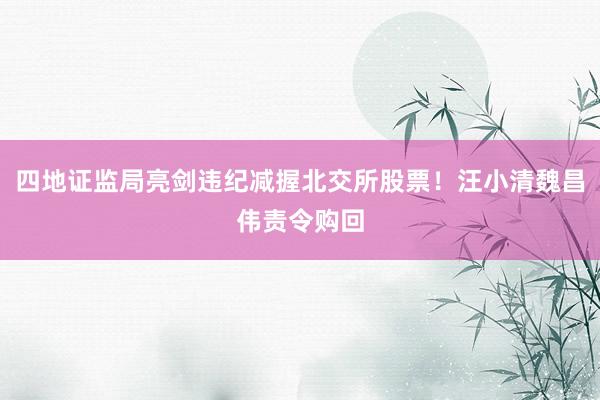 四地证监局亮剑违纪减握北交所股票！汪小清魏昌伟责令购回